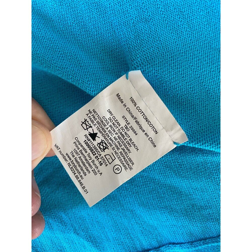 TORY BURCH Cardigan Blue Long Sleeve Open Front Draped Sweater L - Picture 10 of 12